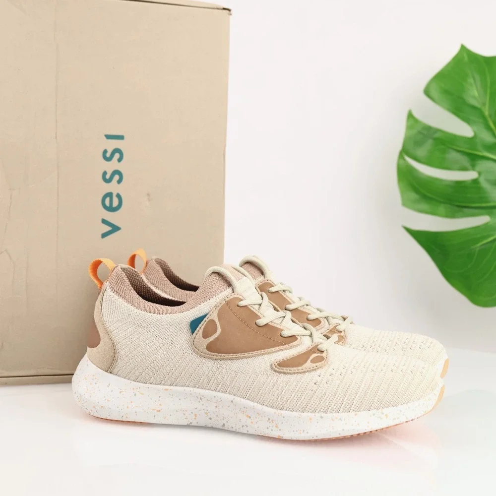 Vessi Womens Everyday 2.0 Move Sneaker Size 8 Waterproof Tan Knit Lace Up Shoes